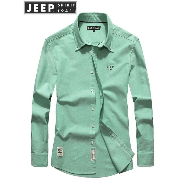 吉普JEEP正品长袖衬衫男春秋青年潮流衬衣时尚休闲男装全棉修身衬衫 S 果绿色