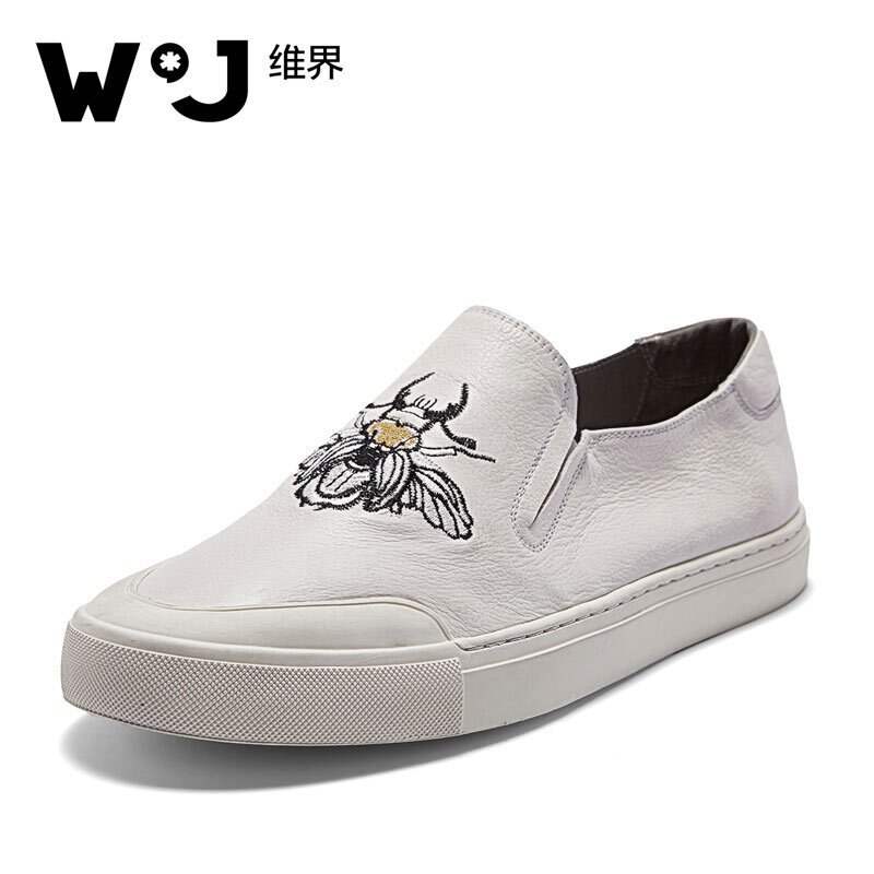 维界招摇的昆虫牛皮刺绣板鞋 白色 42