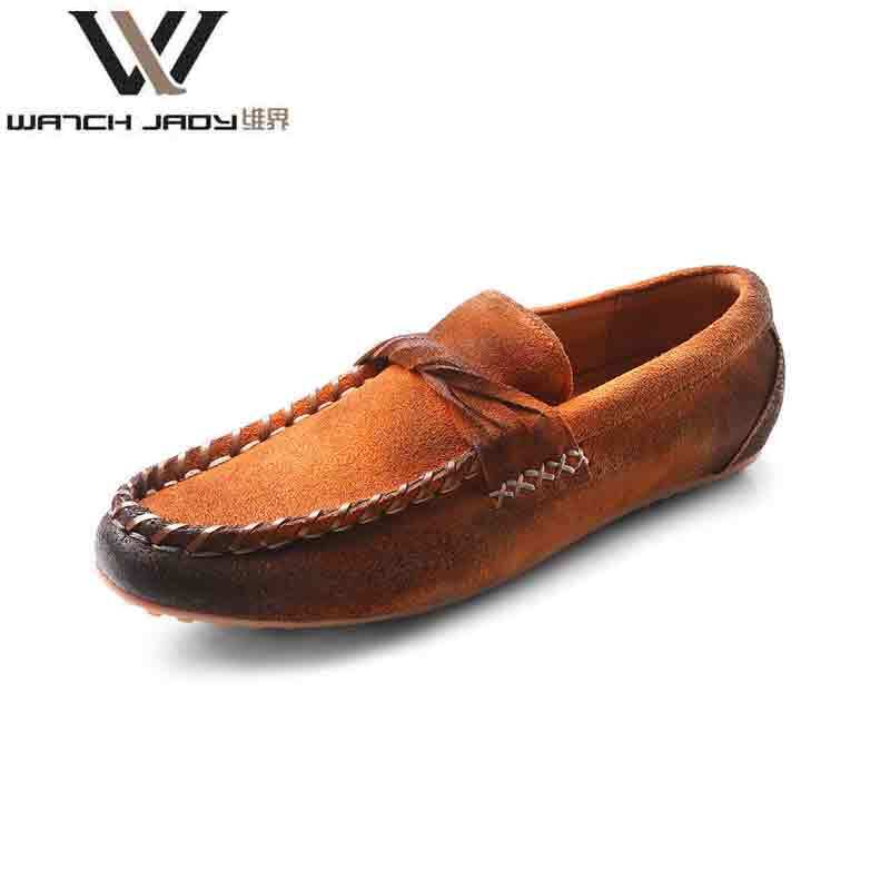 维界奢华舒适 牛皮豆豆休闲鞋 橙色 39