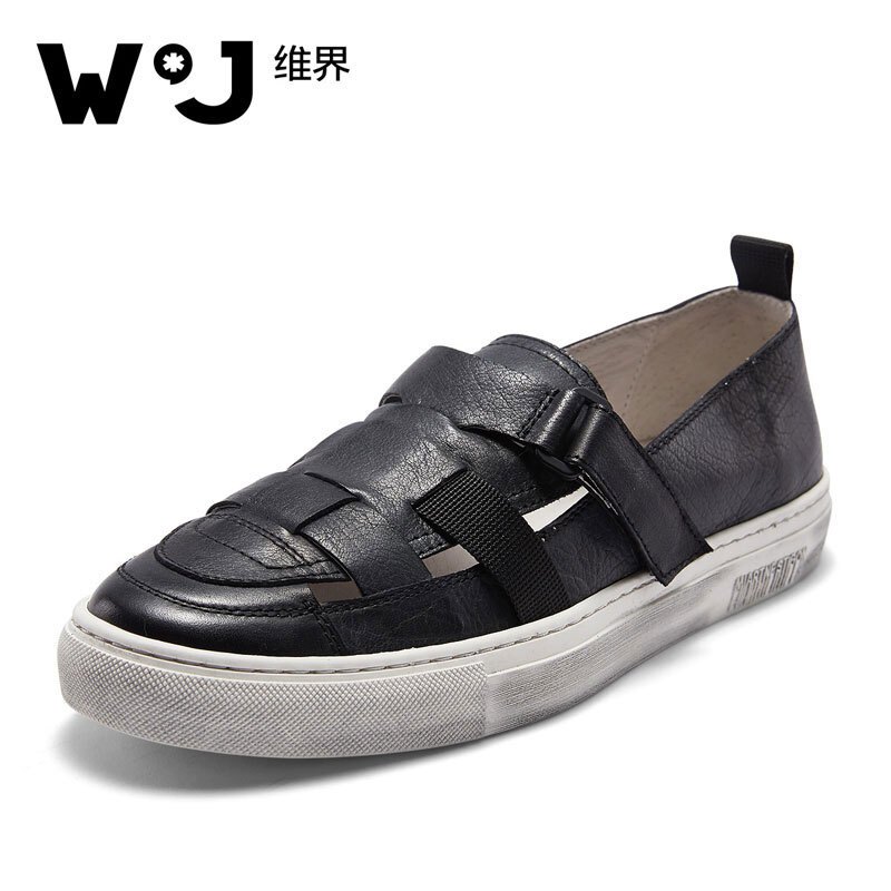 维界透气品味牛皮镂空休闲板鞋 黑色 38 统一颜色 41