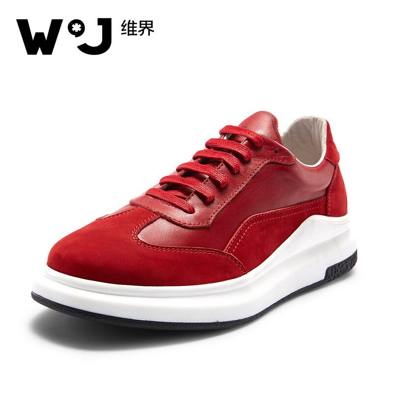 维界W*J秋季新款休闲鞋简约大气新款牛皮拼接板鞋 白色 38 红色 39