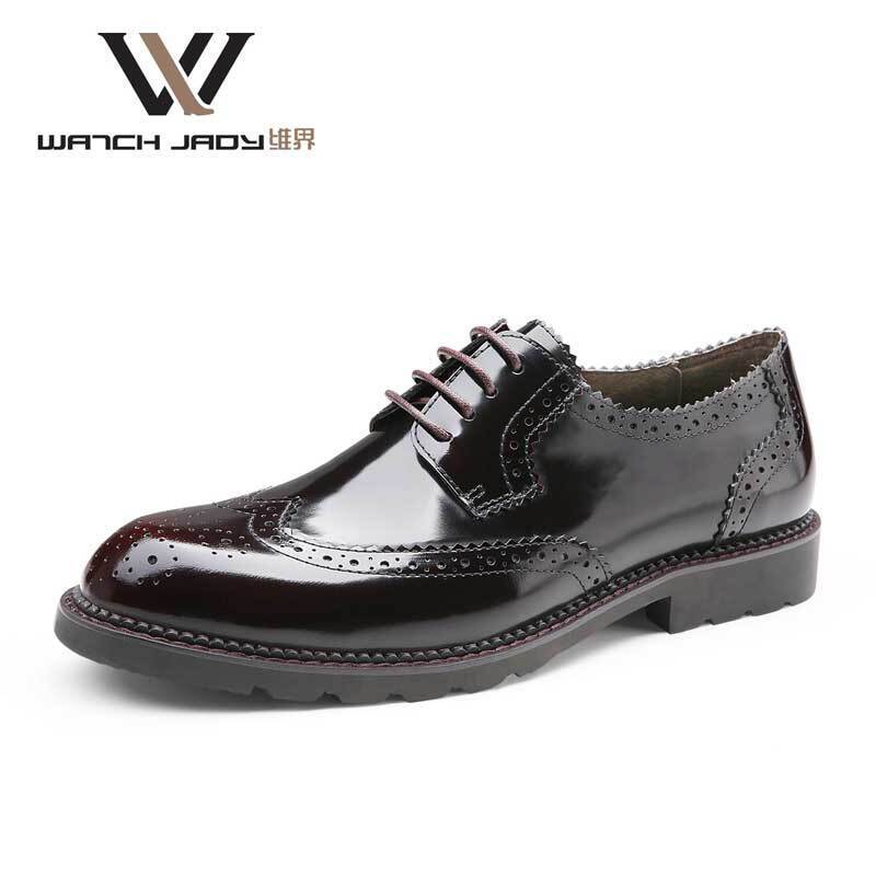 维界雅痞男神牛皮布洛克商务休闲鞋 灰红色 43