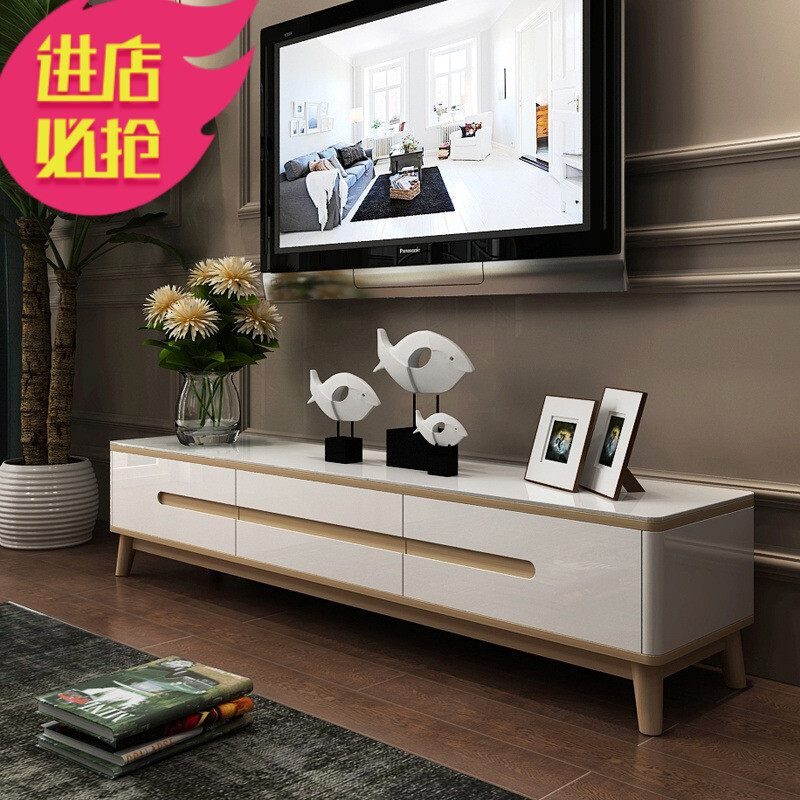 现代简约钢化玻璃茶几电视柜组合套装北欧日式客厅成套家具DF框架结构 电视柜