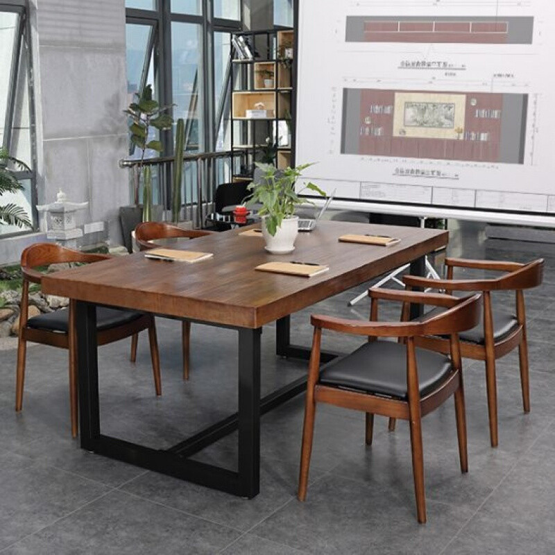 LOFT铁艺实木餐厅餐桌椅组合长桌原木长方形会议桌办公桌电脑书桌300*120*75实木板 200*80*75实木板厚8公分