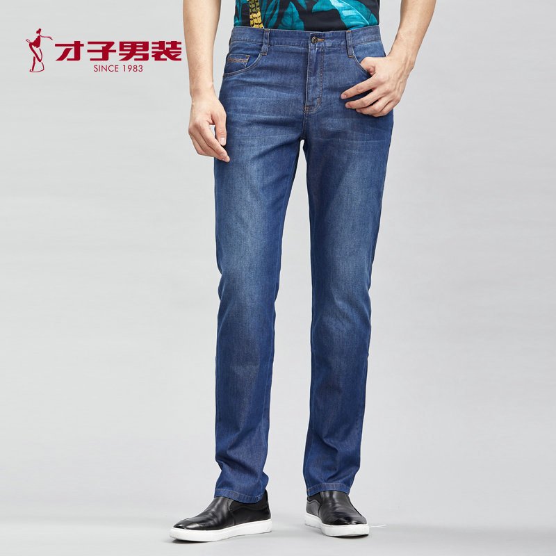 才子男装休闲牛仔裤春季新品男士时尚直筒直脚水洗牛仔长裤中腰 38/98cm 灰蓝色
