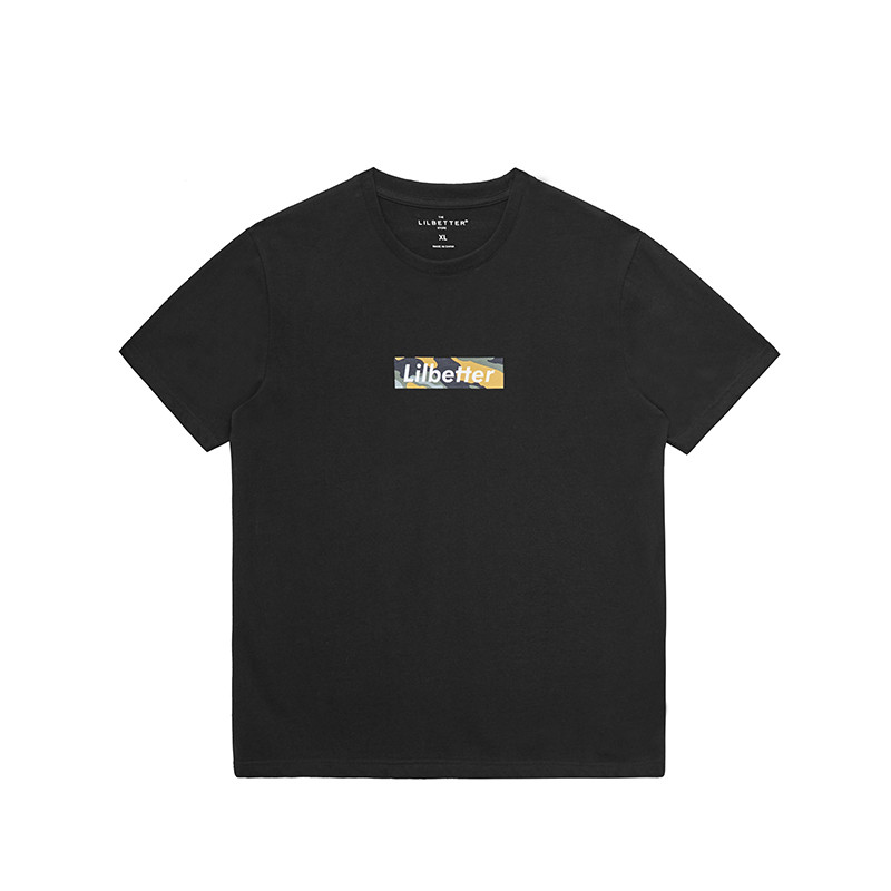 Lilbetter男士短袖夏季潮流logo印花半袖纯棉修身圆领套头T恤男9181018301 黑色 180/XL
