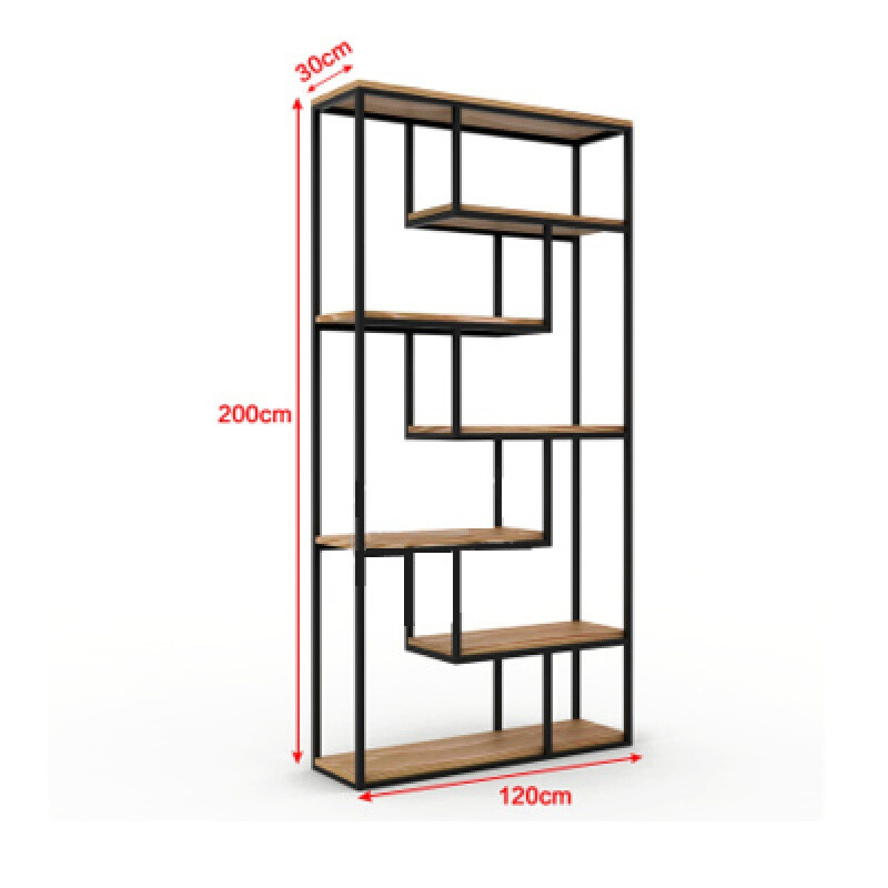 铁艺书架简约现代多功能实木隔板落地置物层架客厅玄关隔断储物架 120*30*200