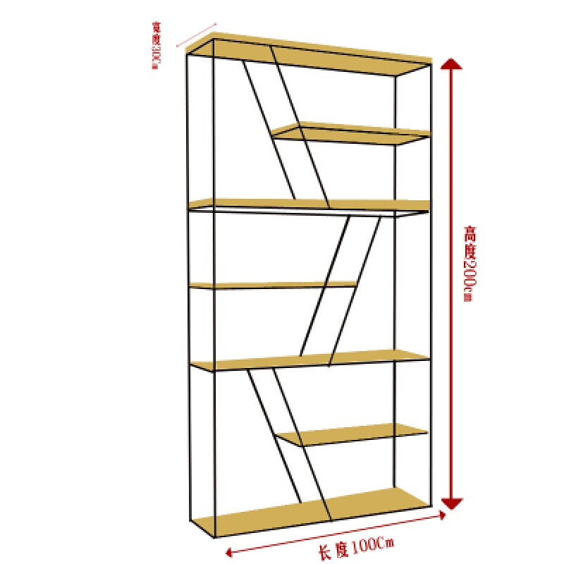 铁艺书架简约现代多功能实木隔板落地置物层架客厅玄关隔断储物架 斜边款100*30*200