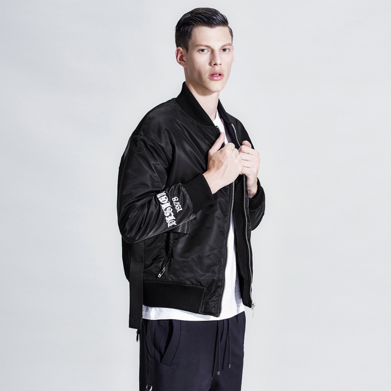 lilbetter男士棉服冬天字母刺绣立领外套防寒保暖加厚修身棉衣男9164738601 黑色 男185/XXL