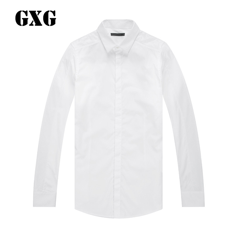 GXG长袖衬衫男装春季都市时尚男士休闲白色修身衬衫_1 默认颜色 185/XXL