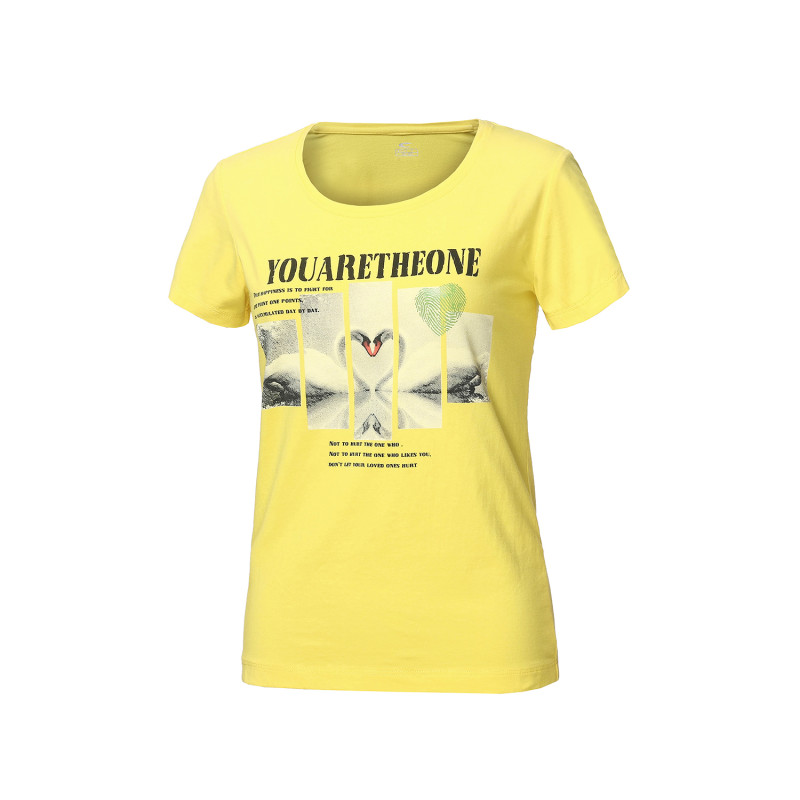 赛琪 短袖T恤女时尚印花校园风针织短袖 舒适透气T恤 115220 黄色 XL