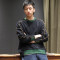 18款式春季男装日系个性拼接圆领卫衣青年复古宽松休闲套头上衣潮 XXL 黄色