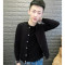 18款式精神小伙紧身立领外套春秋潮男薄夹克社会人潮流帅气修身上衣男学 2XL 红色加绒