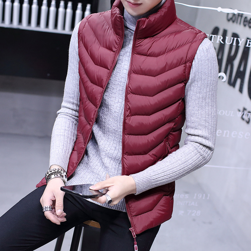 18款式羽绒棉马甲男春秋冬季外套男士保暖背心帅气轻薄坎肩韩版潮流马夹 2XL 酒红色