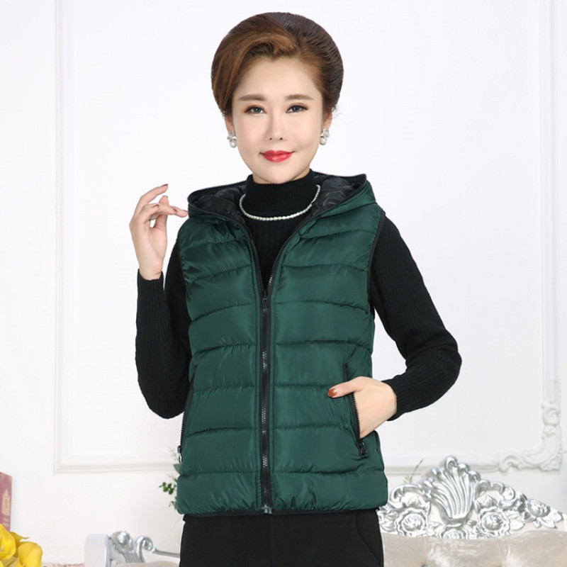 18款式中老年羽绒棉马甲女冬季大码妈妈装连帽外套加厚短款马夹保暖背心 3XL【120-135斤】 【雪鑫飞2号】墨绿