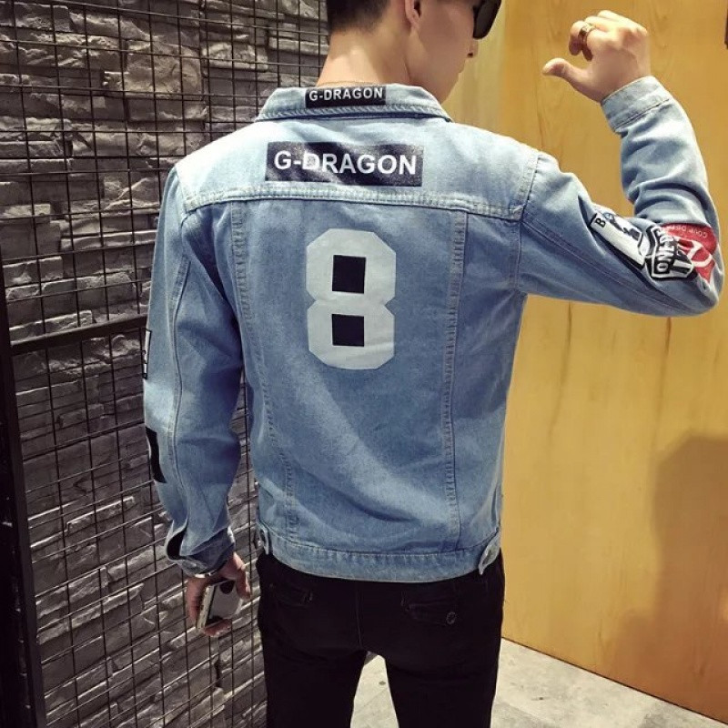 18款式春秋薄款夹克男学生日系韩版bf原宿宽松粉色外套潮流帅气百搭上衣 2XL 8号牛仔夹克