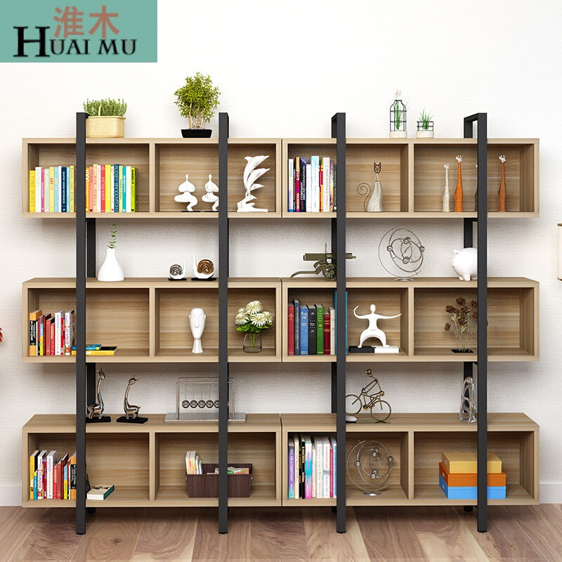 淮木（HUAIMU）创意简易客厅书架书柜组合简约现代墙壁置物架储物架落地铁艺柜子 3层柜120长*182高