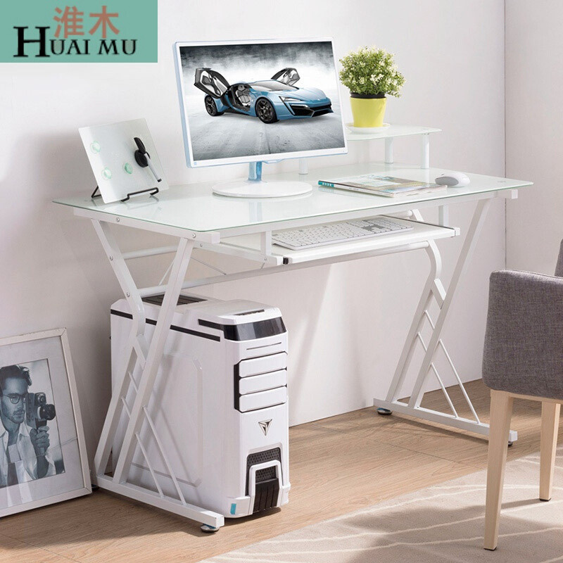 淮木（HUAIMU）电脑桌子简约现代钢化玻璃台式家用办公桌 1.2米白漆玻(不含主机架)