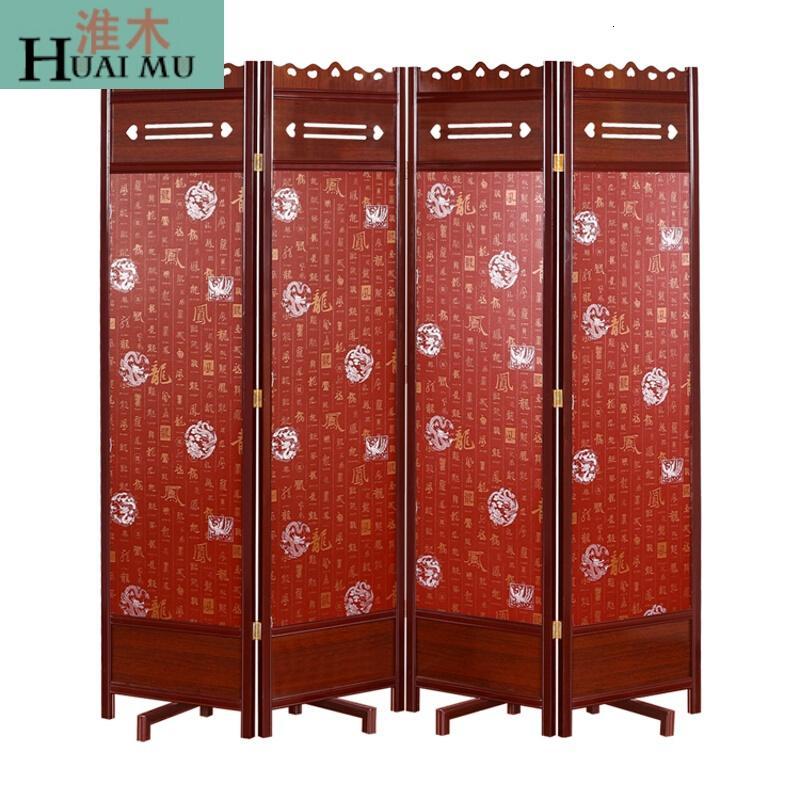 淮木（HUAIMU）屏风隔断折屏移动现代中式实木客厅卧室餐厅酒店屏风仿古折叠_6 龙凤呈祥