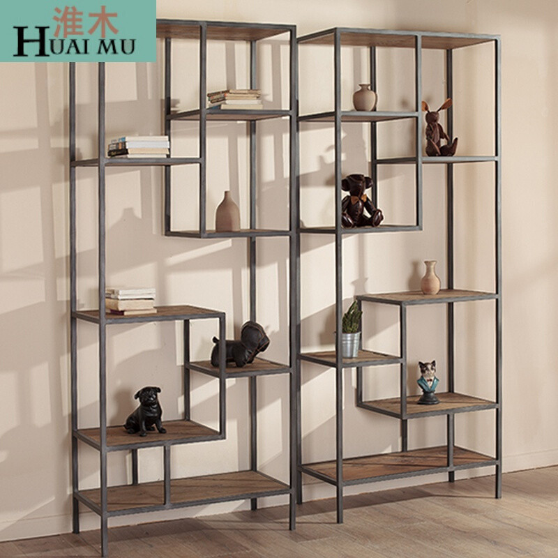 淮木（HUAIMU）简约现代书柜置物架简易组合创意实木隔板书架做旧复古隔断架 80*30*200