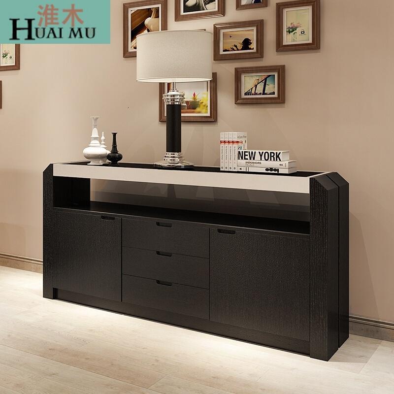 淮木（HUAIMU）简约现代餐边柜带抽储物钢化玻璃小户型餐厅厨房客厅隔断柜_7 1600*450*850mm胡桃木