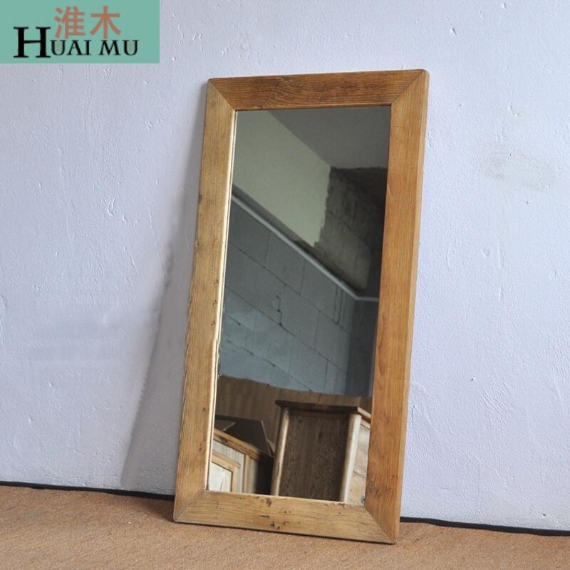 淮木（HUAIMU）北欧复古试衣镜实木做旧穿衣镜服装店全身落地镜壁挂浴室镜化妆镜170*6_1 150*55*3加镜片
