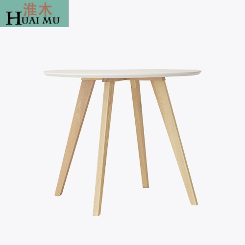 淮木（HUAIMU）圆餐桌白色烤漆小户型设计家具实木白橡木简约小圆桌 原木色木腿