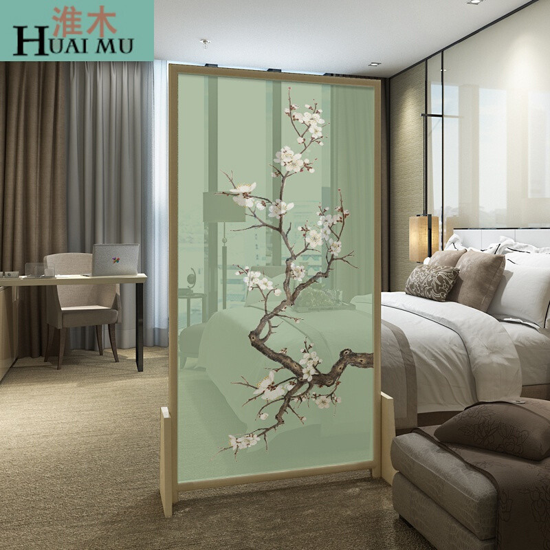 淮木（HUAIMU）新中式半透实木屏风简约玄关可移动隔断座屏客厅卧室风水隔断屏风胡桃木12 白蜡木160*180