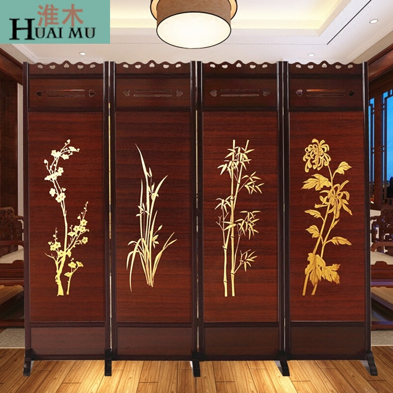 淮木（HUAIMU）屏风隔断折屏中式实木移动折叠客厅卧室房间玄关屏风实木底座 茶道