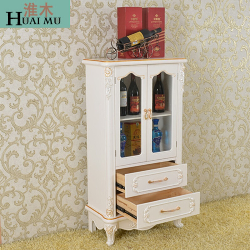 淮木（HUAIMU）欧式餐边柜简约储物柜收纳柜厨柜茶水柜客厅实木玻璃柜酒柜玄关柜白色大酒柜 象牙白欧式两抽两门描金