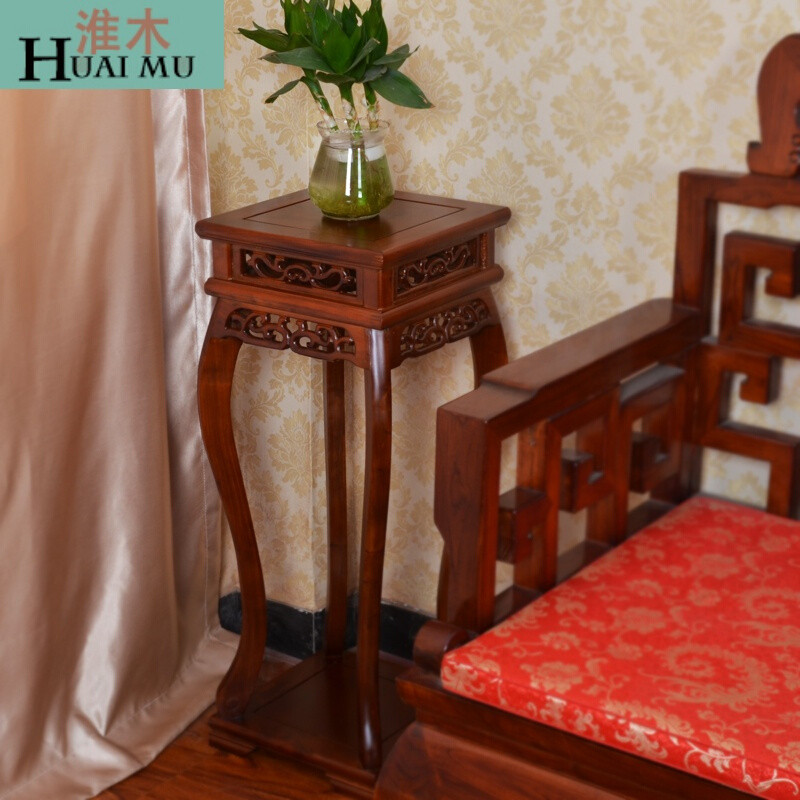 淮木（HUAIMU）明清古典几架客厅边几角几茶馆酒店方形多层实木方花架花几 30*40*60栗子红色