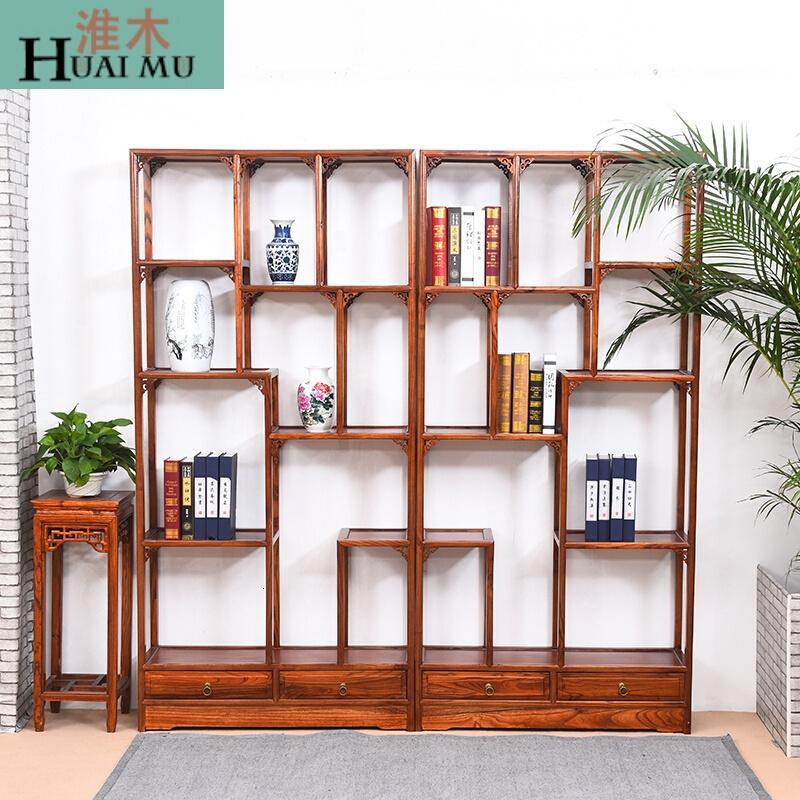 淮木（HUAIMU）两斗小博古架中式古玩架多宝阁茶叶柜窄型置物架瓷器展示架长98单个+木架_5 长58单个+木架