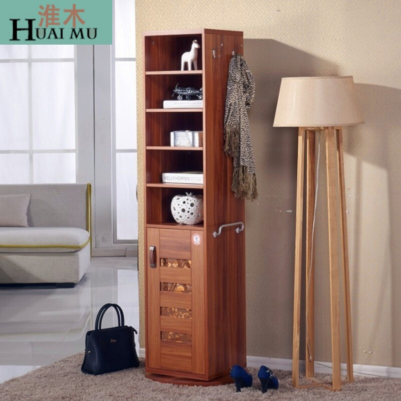 淮木（HUAIMU）简约现代旋转鞋柜穿衣镜厅柜挂衣架一体鞋架客厅落地试衣镜花梨木色组装 花梨木色