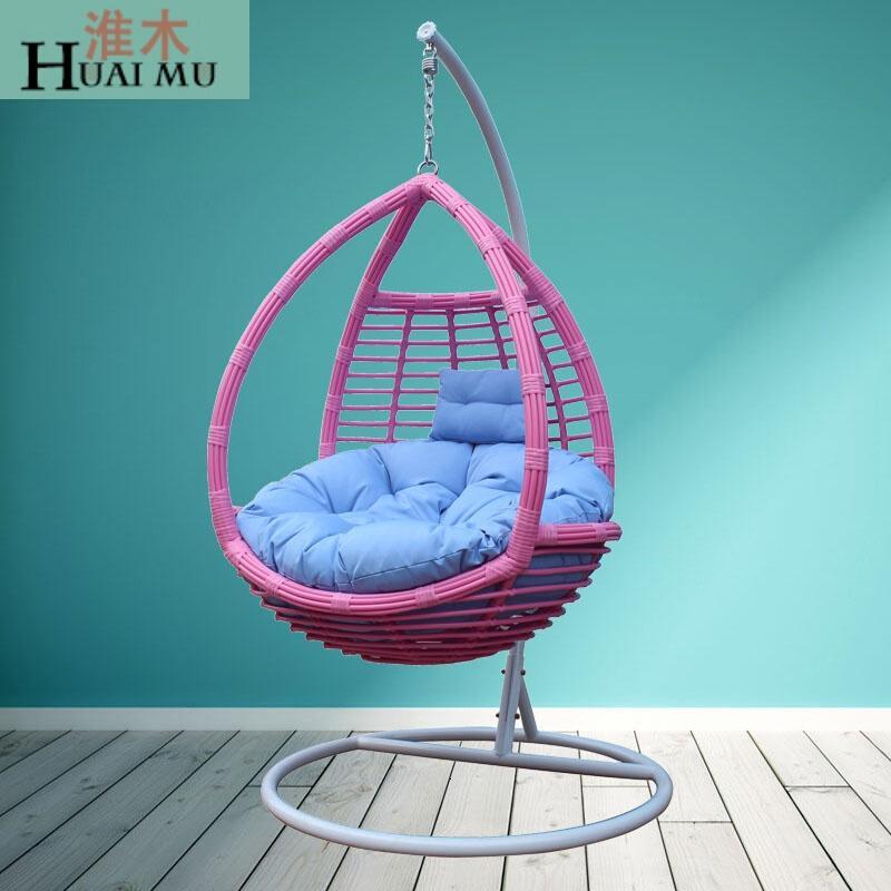 淮木（HUAIMU）吊篮宿舍秋千吊椅户外阳台庭院藤椅懒人休闲吊床藤摇摇椅_7 3301G粗藤粉色