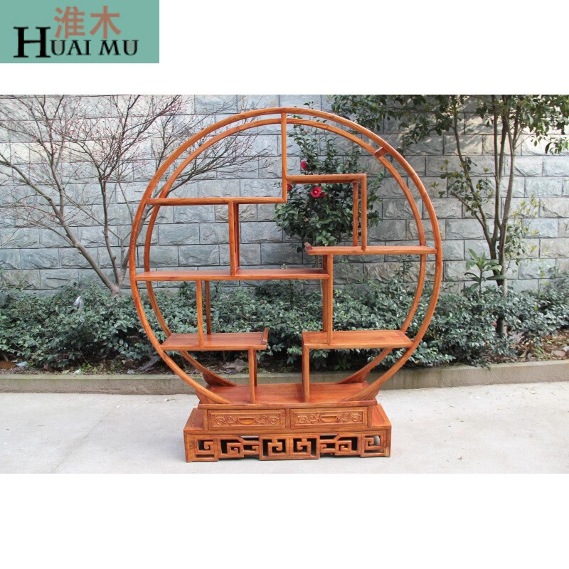 淮木（HUAIMU）圆形博古架仿古博古架货架中式古董架实木书架圆形博古架多宝阁成品1.2- 白坯