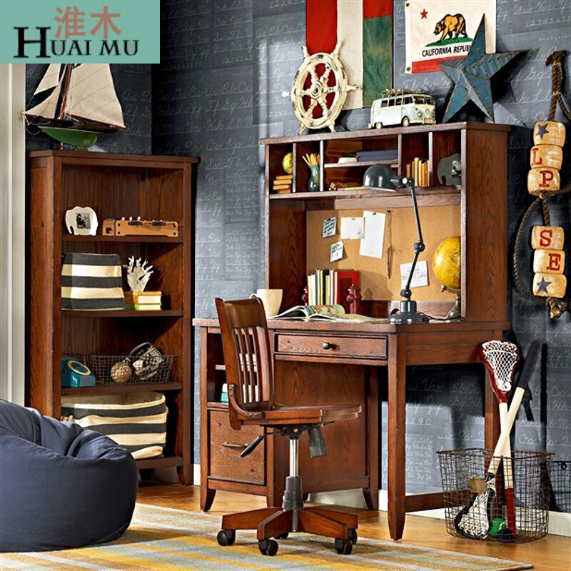 淮木（HUAIMU）书桌美式乡村实木孩子学习桌青少年简约电脑桌 书桌