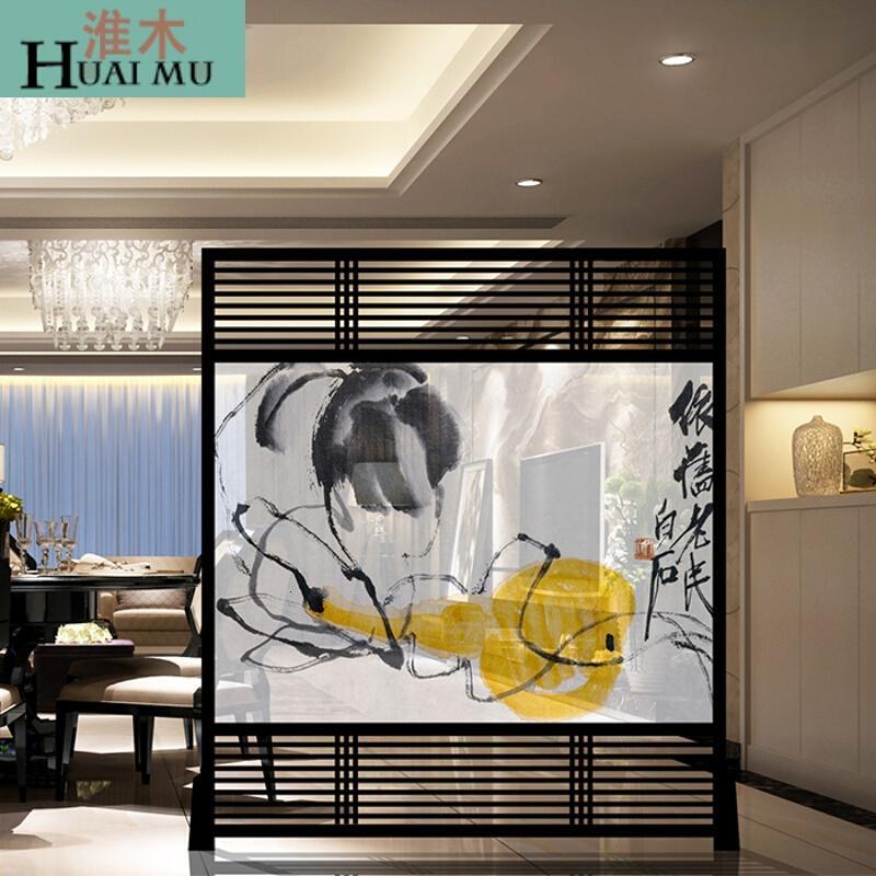淮木（HUAIMU）现代中式屏风隔断客厅实木座屏玄关办公室茶楼酒店200*180胡桃木上下_0 200*180红橡木上下镂空