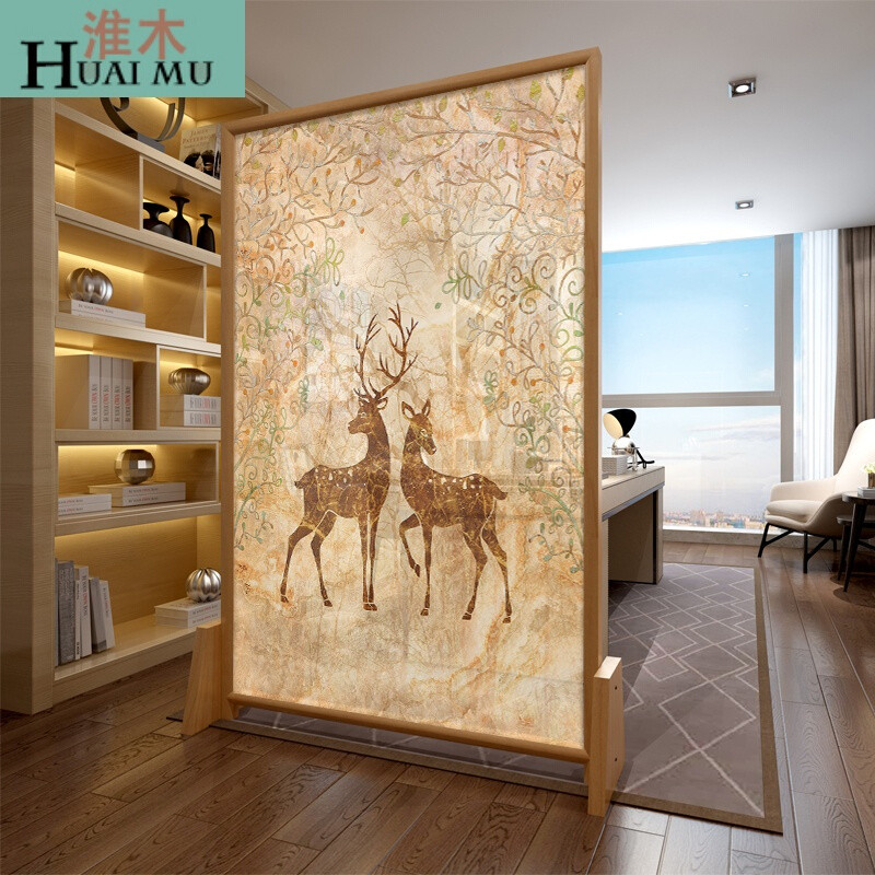 淮木（HUAIMU）简约北欧实木屏风玄关半透可移动隔断座屏客厅卧室隔断风水座屏白蜡木180 白蜡木80*180