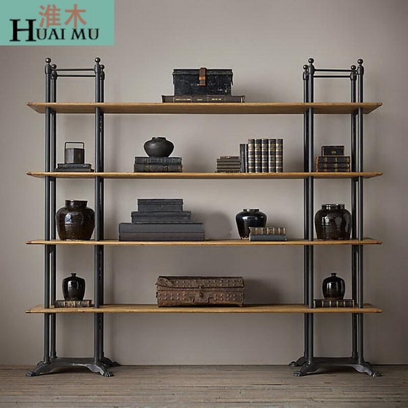 淮木（HUAIMU）美式乡村家具铁艺置物架复古做旧实木书架隔板储物架收纳架150*40_7 默认颜色