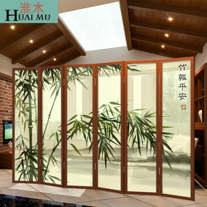 淮木（HUAIMU）中式简约半透实木屏风玄关客厅折屏隔断茶舍隔断风水屏风 橡木45*180单扇半透明