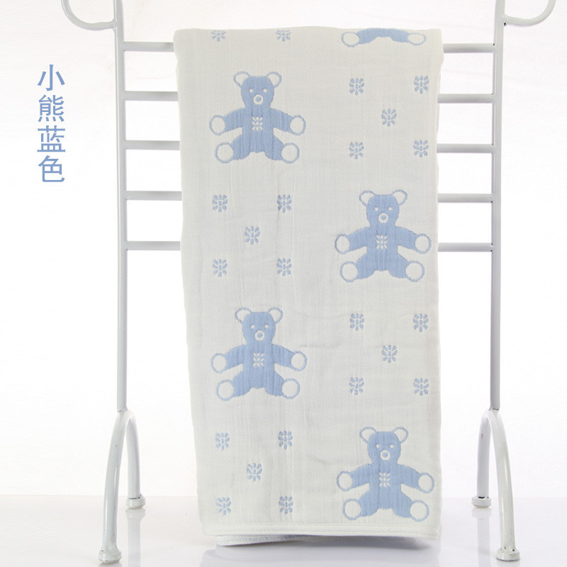 图强全棉强六层纱布童被婴儿纱布正方形浴巾全棉蘑菇宝宝童被抱被_1 105*105cm 小熊蓝色童被
