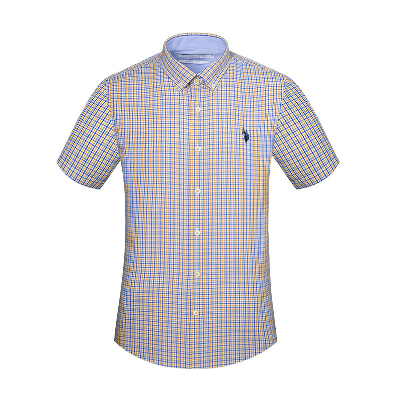 U.S. POLO ASSN.衬衫男短袖纯棉格子多色可选春夏季新款男士衬衣 XL/180 橙色格子-k