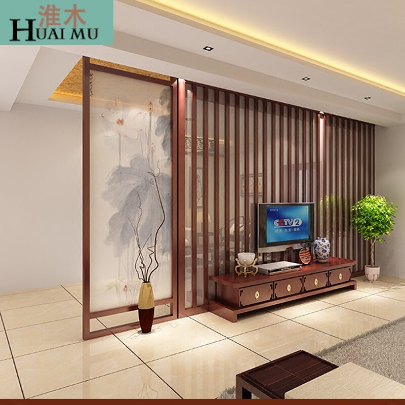 淮木（HUAIMU）中式简约玄关屏风隔断客厅时尚办公欧式半透实木座屏荷花80*240木组装 80*240木