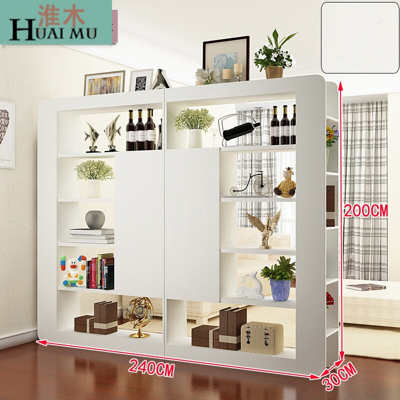 淮木（HUAIMU）简约现代玄关柜酒柜厅客厅隔断柜屏风柜鞋柜储物收纳间厅展示柜组合3.0米 组合荷花白