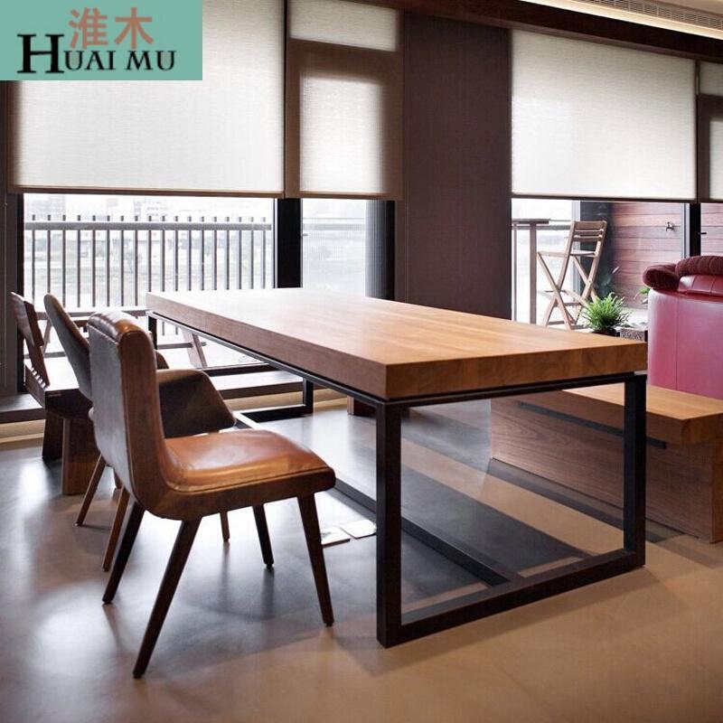 淮木（HUAIMU）实木职员办公桌长条会客桌简约复古大会议桌loft长桌洽谈判桌_1_1 340*120*75木板5公分