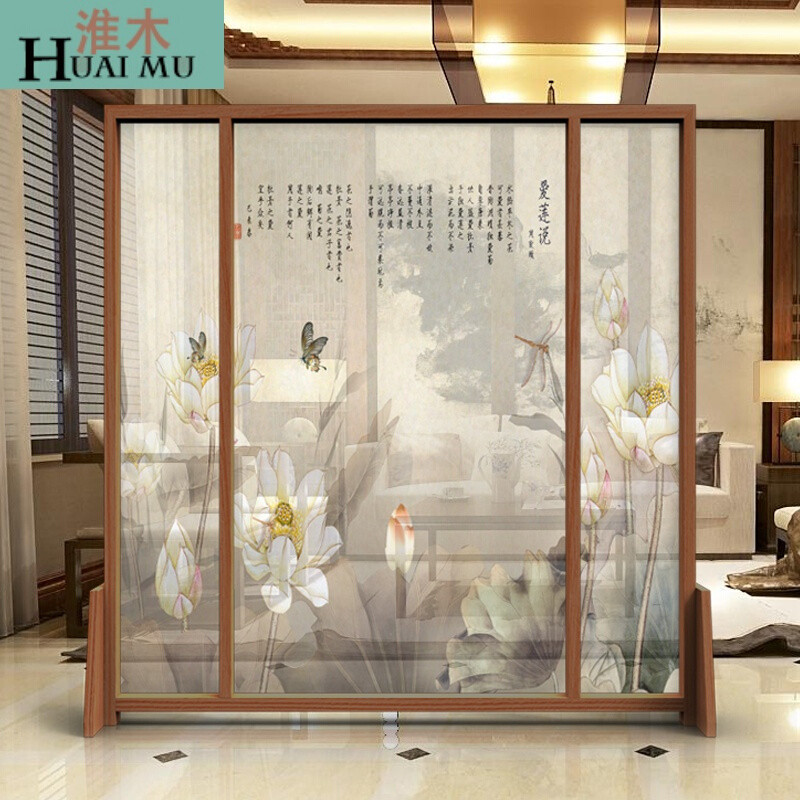 淮木（HUAIMU）实木环保座屏屏风荷花沙透明办公餐厅客厅玄关隔断中式现代座屏白蜡木280 胡桃木180*180cm