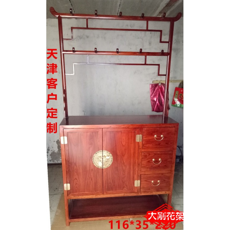实木衣帽架古典榆木鞋柜衣架仿古挂衣架组合衣架中式现代落地_14 豪华型126*35*220各色可做