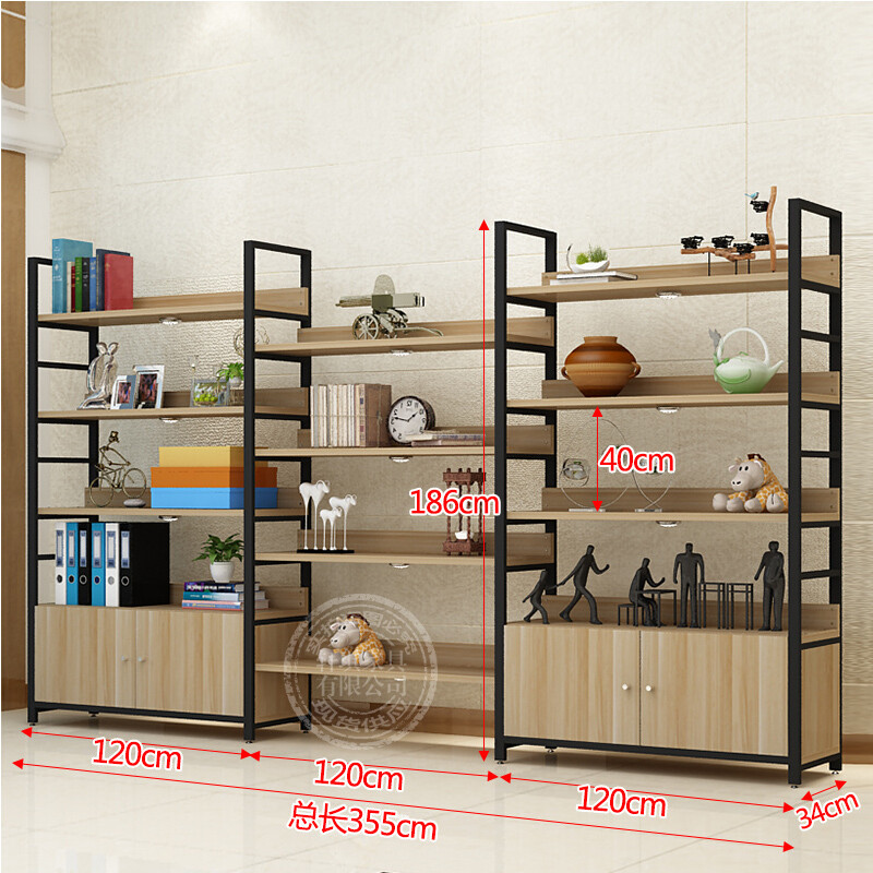 学生书架书柜简约现代客厅置物架落地货架办公室架阳台收纳陈列柜_27 高186长355长34宽带柜可调节