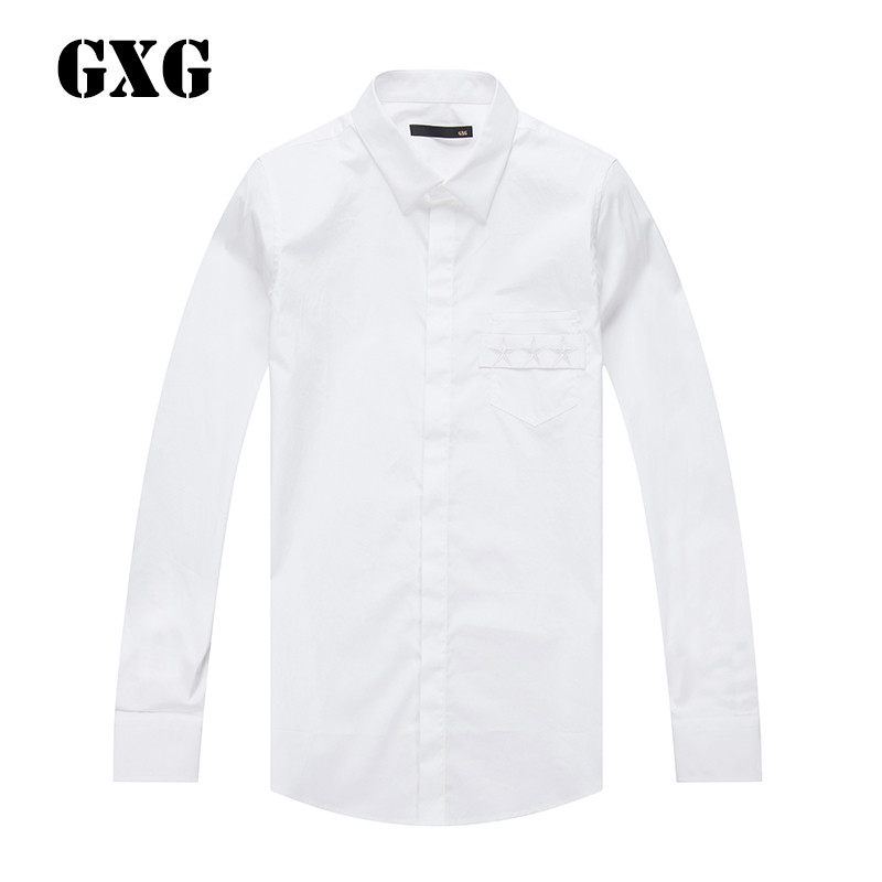GXG男装春季男士都市时尚都市修身白色休闲长袖衬衫男_1 190/XXXL 白色