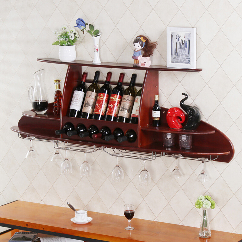 墙上酒柜墙壁装饰置物架壁挂式创意简约红酒架客厅实木格子 100cm原木色